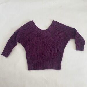 Express XS Pink Purple Black Ribbed V Neck Batwing Sweater Net Open Knit 3/4 Slv